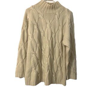 Neiman Marcus 100% Cashmere Chunky Mock Neck Cable Sweater Size Large